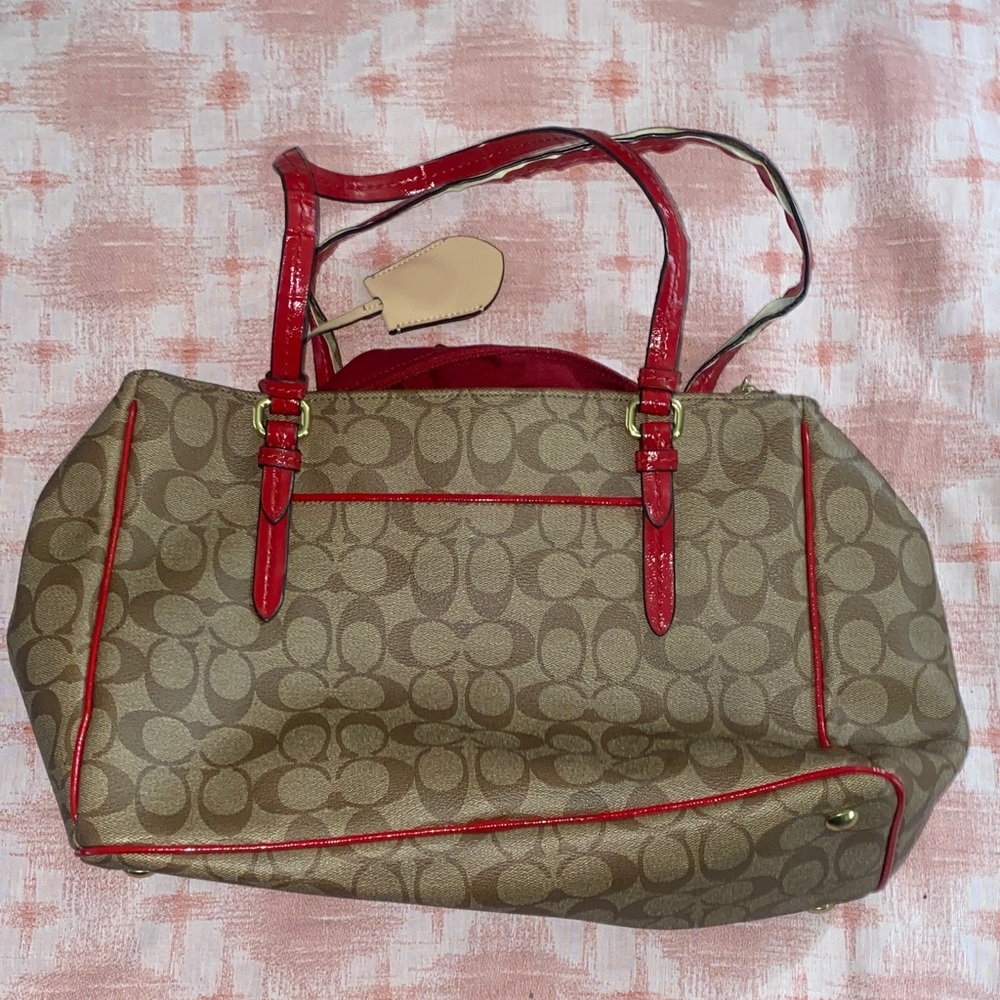 Coach Brown and Red Signature Tote - Picture 6 of 11
